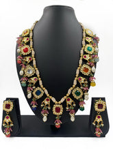 Designer Gold Plated Long Multi Color Jadau Kundan Necklace - Elegant Ethnic Jewlery For Women